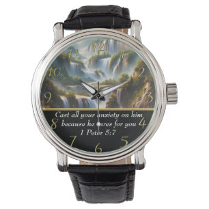 1 Peter 5:7 Christelijke Faith waterval Horloge