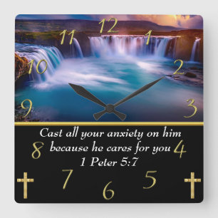 1 Peter 5:7 Christelijke Faith waterval Vierkante Klok
