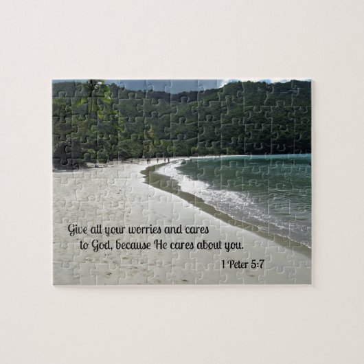 1 Peter 5:7 Geef al je zorgen en geef om God Legpuzzel (Horizontaal)