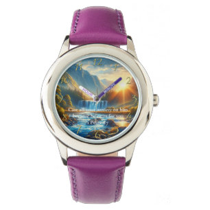 1 Peter 5:7 Gold Christelijke trouw Prayer Horloge