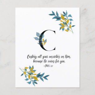 1 Peter 5:7, Letter C, waterverf scriptcard