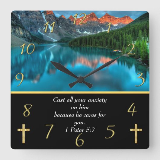 1 Peter 5:7 Muur Square Wall Clock Vierkante Klok (Voorkant)