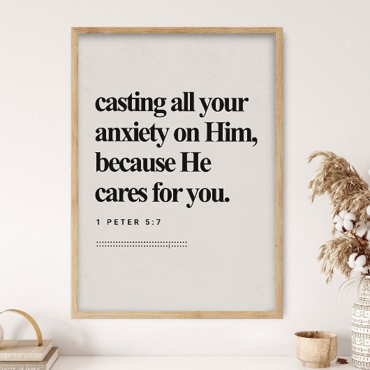 1 Petrus 5:7, Bijbelvers, DIGITALE Print, Moderne  Poster