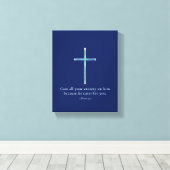 1 Petrus 5:7 Minimalistisch kruis Canvas Afdruk (Insitu (Houten vloer))
