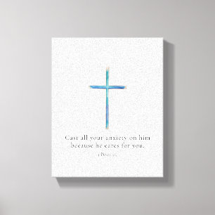 1 Petrus 5:7 Minimalistisch Kruis Canvas Afdruk