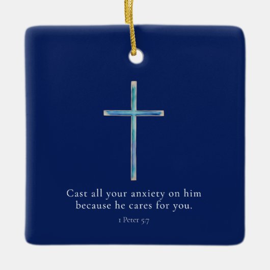 1 Petrus 5:7 Minimalistisch kruis Keramisch Ornament (Voorkant)