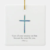 1 Petrus 5:7 Minimalistisch kruis Keramisch Ornament (Achterkant)