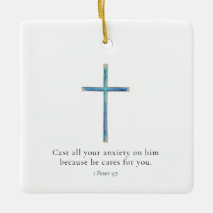 1 Petrus 5:7 Minimalistisch Kruis Keramisch Ornament