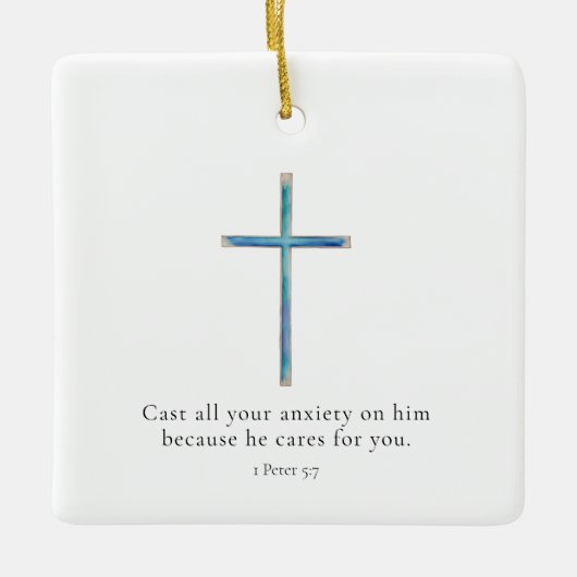 1 Petrus 5:7 Minimalistisch kruis Keramisch Ornament (Voorkant)