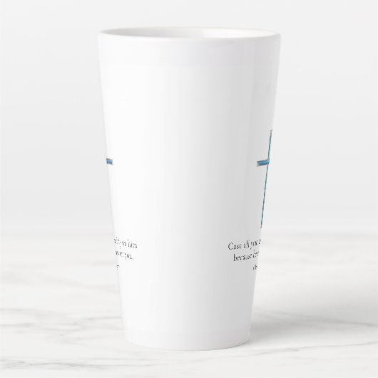 1 Petrus 5:7 Minimalistisch kruis Latte Mok (Voorkant)