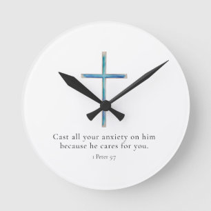 1 Petrus 5:7 Minimalistisch kruis Ronde Klok