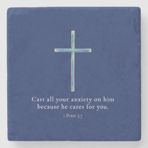 1 Petrus 5:7 Minimalistisch Kruis Stenen Onderzetter