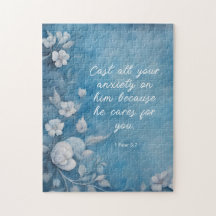 1 Petrus 5:7 “Werp Al Uw Zorgen” Blauwe Bloemen