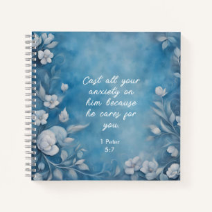 1 Petrus 5:7 “Werp Al Uw Zorgen” Blauwe Bloemen Notitieboek