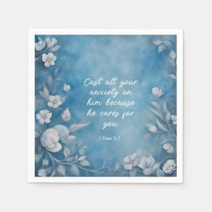 1 Petrus 5:7 “Werp Al Uw Zorgen” Blauwe Bloemen Servet