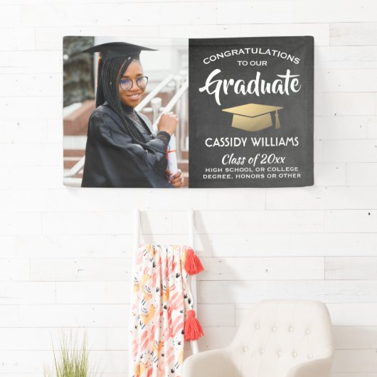 1 Photo Chalkboard Black Gold Afstuderen Spandoek (Insitu)