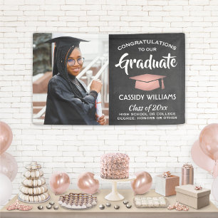 1 Photo Chalkboard roze zwart Afstuderen Spandoek
