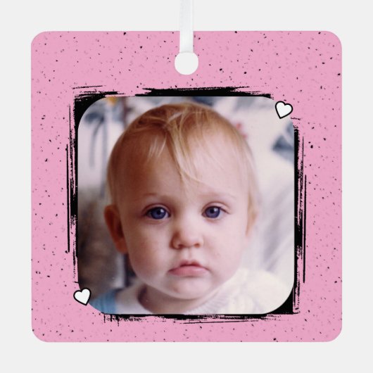 1 photo custom text keepsake pink metalen ornament (Voorkant)