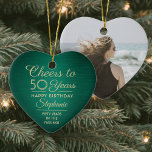 1 Photo N'IMPORTE QUEL Anniversaire Brossé Coeur V<br><div class="desc">Bonjour et Joyeux anniversaire ! Célébrez un joyeux anniversaire d'étape avec un ornement en céramique vert et or en forme de coeur photo personnalisé. Tout le libellé de ce modèle (y compris "Cheers to 50 Years") est mis en place pour un 50ème anniversaire, mais est simple à personnaliser pour n'importe...</div>