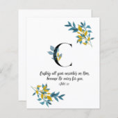 1 Pierre 5:7, Lettre C, carte d'écriture aquarelle (Devant / Derrière)