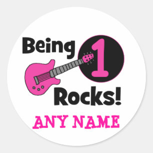 1 Rocks. met roze gitaar Ronde Sticker