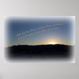 1 Samuël 15:22 Witte grens bij zonsondergang Poster