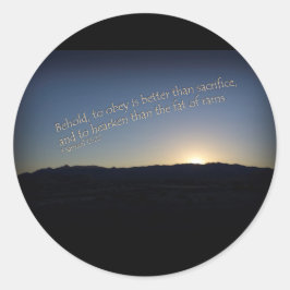 1 Samuel 15:22 Zonsondergang Zwarte Grens Ronde Sticker