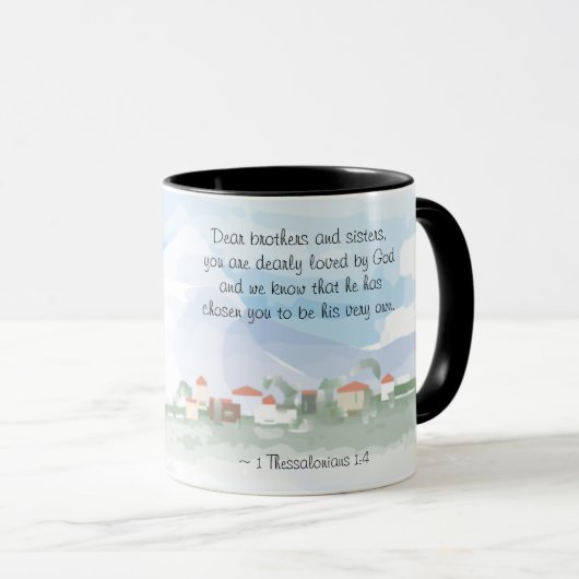 1 Thessaliërs 1:4 Hij heeft u Bijbel gekozen Mok (Voorkant rechts)
