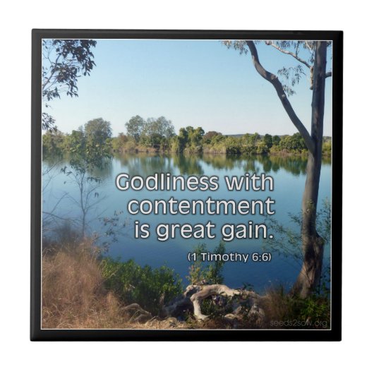 1 Timothy 6v6 - Godin met Inhoud Tegeltje (Voorkant)