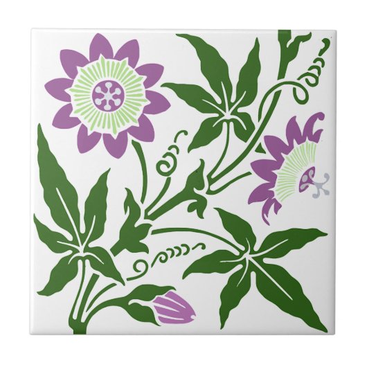 1 van 2 Sherwin Cotton Passion Flower Antiek Repro Tegeltje (Voorkant)