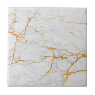 1 van 4 Gold Veined White Faux Marble 4,5 inch & 6 Tegeltje