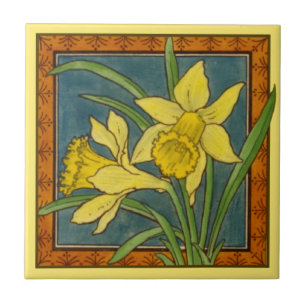 1 van 8 repro Victoriaans Maw daffodil transferwar Tegeltje