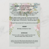 1&w/fond + fleur Menu de dîner d'anniversaire (Dos)
