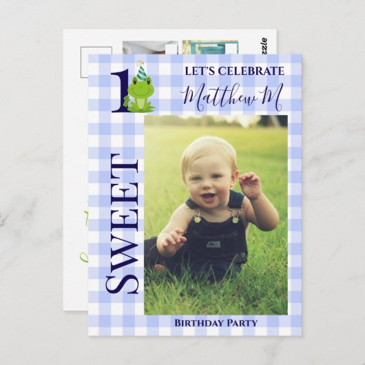 1Anniversaire Frog Plaid invitation (Devant / Derrière)