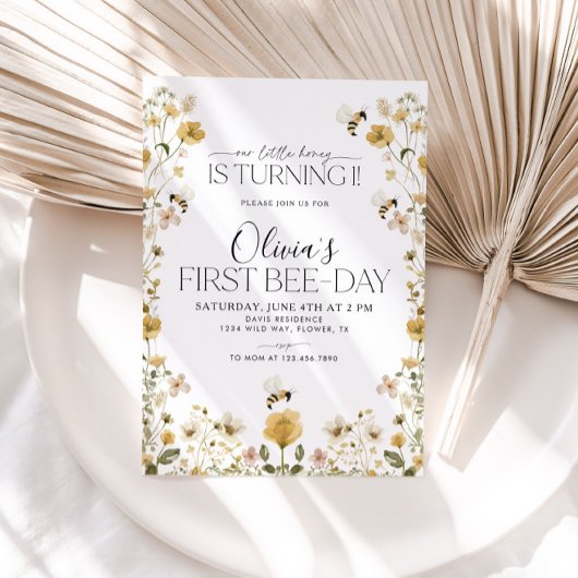 1e Bee Day Bumble Bee Meisjes Verjaardag Bloemen Kaart