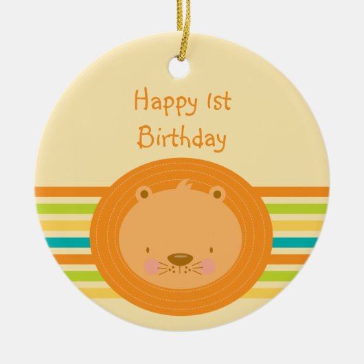 1e Birthday Baby Lion Round Ornament (Voorkant)
