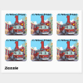 1e Birthday Fire Truck Vierkante Sticker (Vel)
