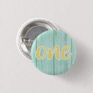 1e Birthday Mint & Yellow Polka Dot One Button
