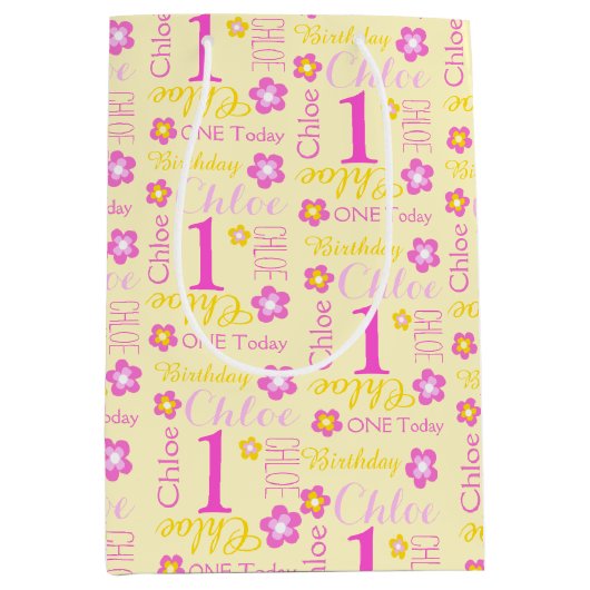 1e Birthday roze gele speciale cadeautas (Voorkant)