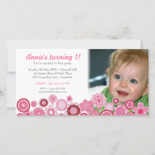 1e Birthday roze partijfotokaart