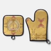 1e bruiloft Jubileum Golden Heart Embleem Ovenwant & Pannenlap Set (Voorkant)