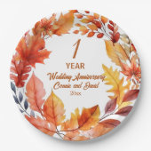 1e bruiloft Jubileum Herfst Bloemen Papieren Bordje (Voorkant)