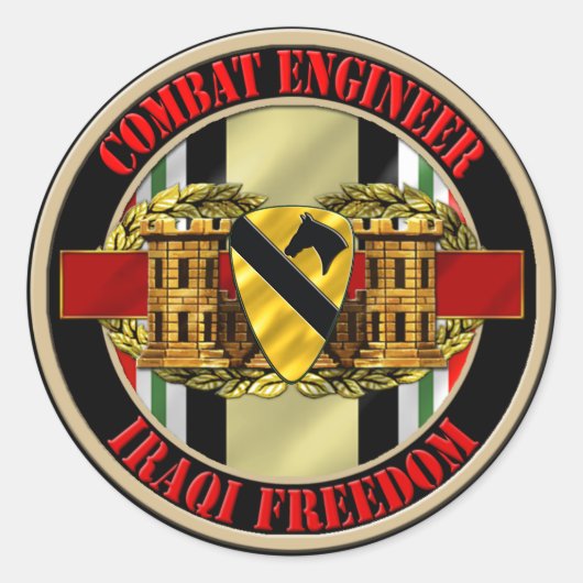 1e Cavalerie Divisie Engineer OIF Ronde Sticker (Voorkant)