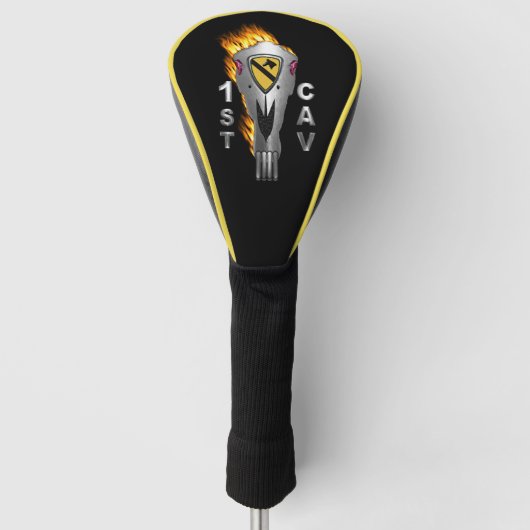 1e Cavaleriedivisie Vlammend Paard Schedel Golfheadcover (Voorkant)