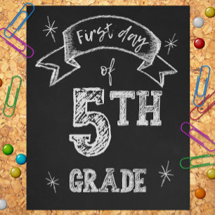 1e dag van 5e klas, Eerste dag Terug naar school Foto Afdruk