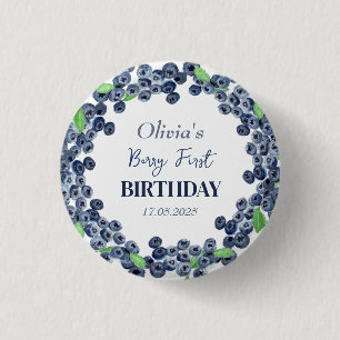 1e Eerste Verjaardagsfeestje Blueberry Baby Meisje Ronde Button 3,2 Cm