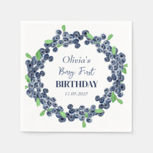 1e Eerste Verjaardagsfeestje Blueberry Baby Meisje Servet
