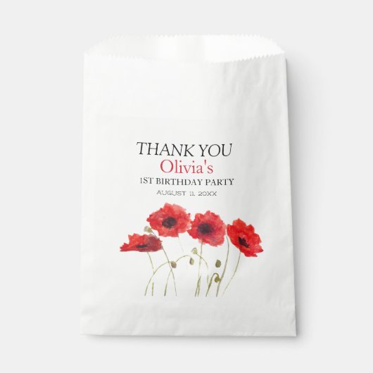 1e Eerste Verjaardagsfeestje Poppies Baby Meisje Bedankzakje (Voorkant)