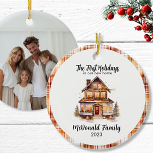 1e Feestdagen Nieuw Huis Sinaasappel Bruin Gingham Keramisch Ornament