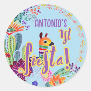 1e Fiesta Verjaardag voor JONGEN Folkart Bloemen F Ronde Sticker